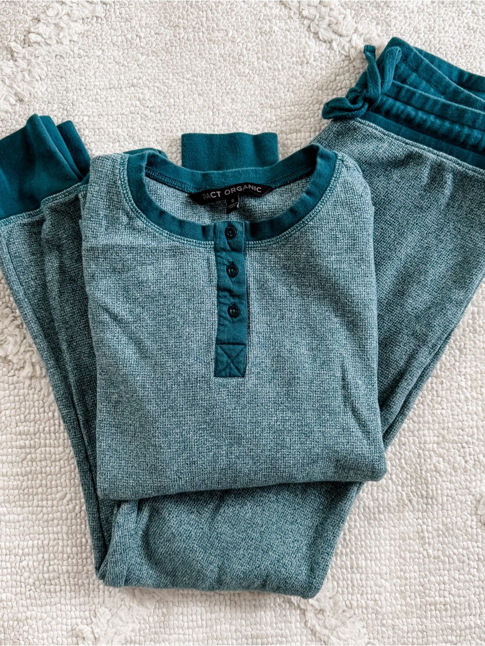 PACT Organic Women's Teal Henley Thermal Pajama Set